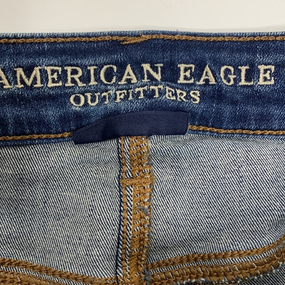 AEO | Dark Denim Jegging Cut Off Distressed Short Shorts | Frayed Cowgirl Fit 4 - Picture 4 of 9